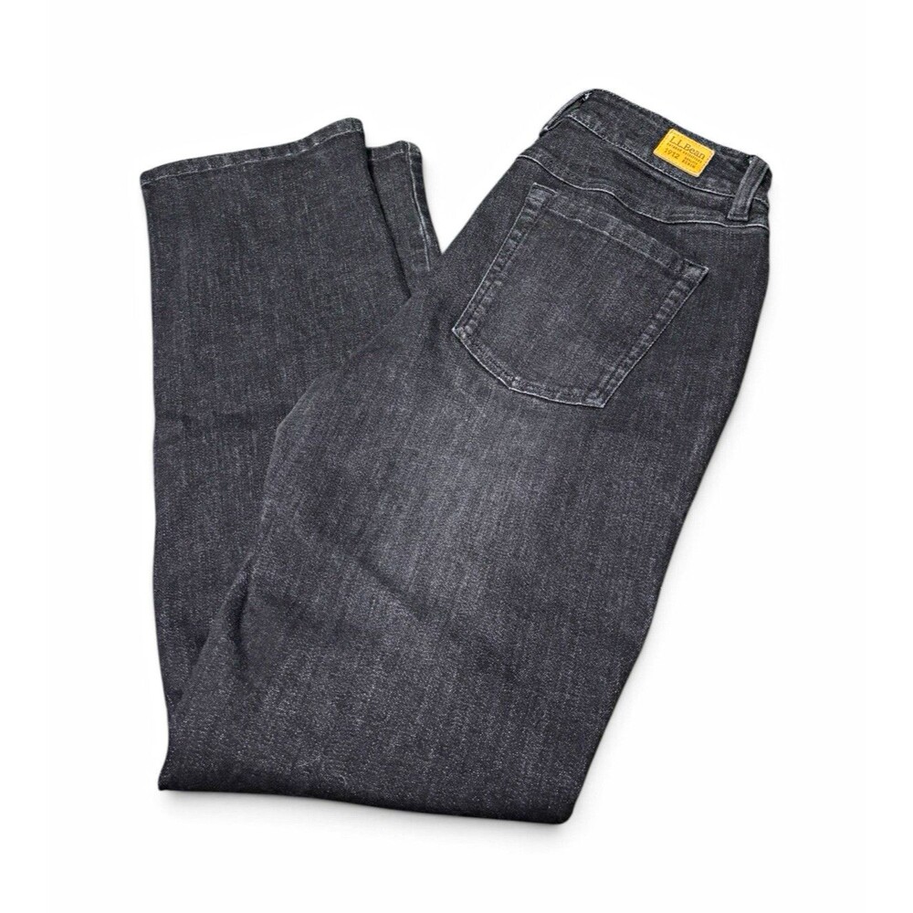 L.L.Bean Women’s Size 8 Black Gray Straight Leg Denim Jeans 5-Pocket Button Zip